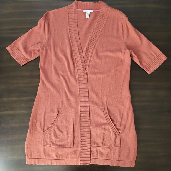 Isaac Mizrahi Sweaters - ISAAC MIZRAHI LIVE Open Front Cardigan Pink/Brown/Orange Boho SZ Small Pockets
